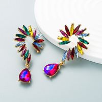 Fashion Flower Alloy Diamond Artificial Rhinestones Glass Earrings 1 Pair sku image 2
