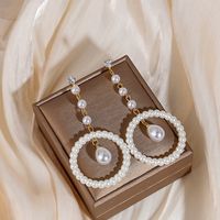 Retro Round Alloy Inlay Artificial Pearls Drop Earrings main image 6