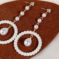 Retro Round Alloy Inlay Artificial Pearls Drop Earrings main image 2