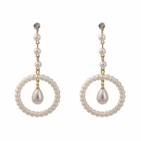 Retro Round Alloy Inlay Artificial Pearls Drop Earrings main image 4