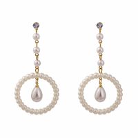 Retro Round Alloy Inlay Artificial Pearls Drop Earrings sku image 1