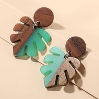 Vintage Style Leaf Wood Splicing Arylic Earrings 1 Pair main image 5