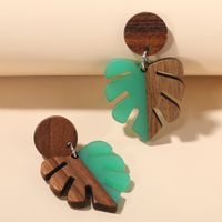 Vintage Style Leaf Wood Splicing Arylic Earrings 1 Pair sku image 1