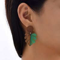 Vintage Style Leaf Wood Splicing Arylic Earrings 1 Pair main image 1