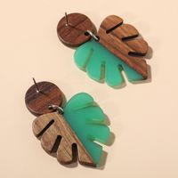 Vintage Style Leaf Wood Splicing Arylic Earrings 1 Pair main image 3