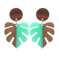 Vintage Style Leaf Wood Splicing Arylic Earrings 1 Pair main image 2