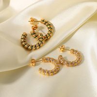 Fashion Circle Stainless Steel Ear Studs Gold Plated Zircon Stainless Steel Earrings main image 5