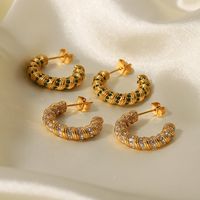 Fashion Circle Stainless Steel Ear Studs Gold Plated Zircon Stainless Steel Earrings main image 1