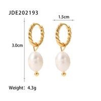 1 Pair French Style Geometric Stainless Steel Twist Ring Freshwater Pearl Gold Plated Hoop Earrings Drop Earrings sku image 1