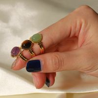 Fashion Geometric Stainless Steel Open Ring Gold Plated Artificial Gemstones Stainless Steel Rings main image 5