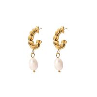 Fashion Geometric Stainless Steel Gold Plated Freshwater Pearl Gold Plated Drop Earrings main image 5