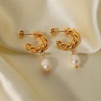 Fashion Geometric Stainless Steel Gold Plated Freshwater Pearl Gold Plated Drop Earrings main image 1