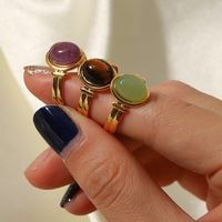 Fashion Geometric Stainless Steel Open Ring Gold Plated Artificial Gemstones Stainless Steel Rings main image 6