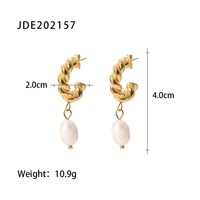 Fashion Geometric Stainless Steel Gold Plated Freshwater Pearl Gold Plated Drop Earrings sku image 1