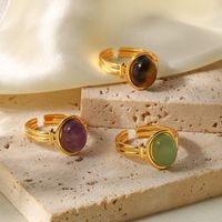 Fashion Geometric Stainless Steel Open Ring Gold Plated Artificial Gemstones Stainless Steel Rings main image 3
