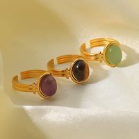 Fashion Geometric Stainless Steel Open Ring Gold Plated Artificial Gemstones Stainless Steel Rings main image 2