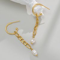 Retro Round Heart Shape Pearl Stainless Steel Drop Earrings Plating Stainless Steel Earrings sku image 1