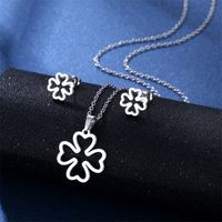 Simple Style Pentagram Star Elephant Stainless Steel Earrings Necklace 3 Piece Set main image 3