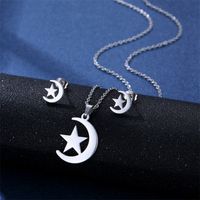 Simple Style Pentagram Star Elephant Stainless Steel Earrings Necklace 3 Piece Set sku image 1