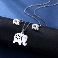 Simple Style Pentagram Star Elephant Stainless Steel Earrings Necklace 3 Piece Set sku image 15