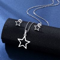 Simple Style Pentagram Star Elephant Stainless Steel Earrings Necklace 3 Piece Set sku image 18