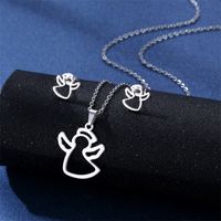 Simple Style Pentagram Star Elephant Stainless Steel Earrings Necklace 3 Piece Set sku image 27