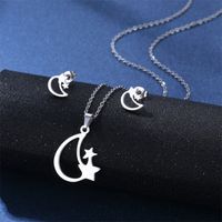 Simple Style Pentagram Star Elephant Stainless Steel Earrings Necklace 3 Piece Set sku image 22