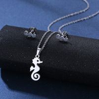 Simple Style Pentagram Star Elephant Stainless Steel Earrings Necklace 3 Piece Set sku image 25