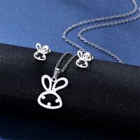 Simple Style Pentagram Star Elephant Stainless Steel Earrings Necklace 3 Piece Set sku image 36