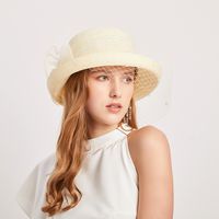 Women's Fashion Solid Color Gauze Crimping Straw Hat main image 3