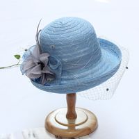 Women's Fashion Solid Color Gauze Crimping Straw Hat sku image 2