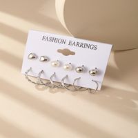 6 Pieces Sweet Geometric Heart Shape Flower Plating Alloy Artificial Pearls Rhinestones Earrings Ear Studs sku image 1