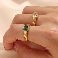 Vintage Style Geometric Stainless Steel Gold Plated Rings Plating Inlaid Zircon Zircon Gold Plated Stainless Steel Rings main image 3