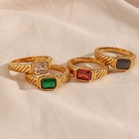 Vintage Style Geometric Stainless Steel Gold Plated Rings Plating Inlaid Zircon Zircon Gold Plated Stainless Steel Rings main image 4