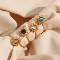 Fashion Sun Stainless Steel Inlay Opal Gold Plated Open Ring main image 5