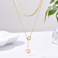 Fashion Heart Shape Titanium Steel Necklace Layered Stainless Steel Necklaces sku image 1