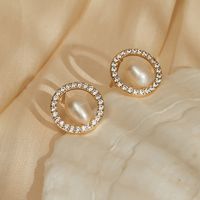 Fashion Round Copper Ear Studs Plating Pearl Zircon Copper Earrings main image 2