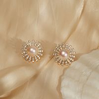 Fashion Round Copper Ear Studs Plating Pearl Zircon Copper Earrings main image 7