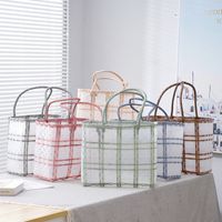 Ins D'été Frais Coloré Transparent Givré Gelée Sac À Main Femmes De Grande Capacité Totes Tissé Légumes Panier main image 6