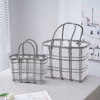 Ins Summer Cool Colorful Transparent Frosted Jelly Bag Handbag Women's Large Capacity Totes Woven Vegetable Basket sku image 3