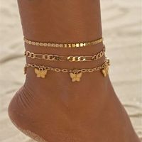 Simple Style Butterfly Alloy Layered Alloy Anklet 3 Piece Set main image 1