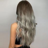 Women's Fashion Grey Party Chemical Fiber Centre Parting Long Curly Hair Wigs main image 2