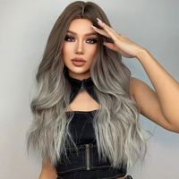 Women's Fashion Grey Party Chemical Fiber Centre Parting Long Curly Hair Wigs sku image 1