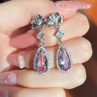 Fashion Round Water Droplets Copper Drop Earrings Plating Artificial Gemstones Artificial Diamond Copper Earrings main image 5