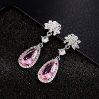 Fashion Round Water Droplets Copper Drop Earrings Plating Artificial Gemstones Artificial Diamond Copper Earrings main image 1