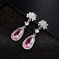 Fashion Round Water Droplets Copper Drop Earrings Plating Artificial Gemstones Artificial Diamond Copper Earrings sku image 1