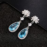 Fashion Round Water Droplets Copper Drop Earrings Plating Artificial Gemstones Artificial Diamond Copper Earrings sku image 2