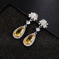 Fashion Round Water Droplets Copper Drop Earrings Plating Artificial Gemstones Artificial Diamond Copper Earrings sku image 3