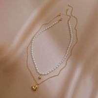 Fashion Heart Shape Alloy Pearl Plating Necklace main image 3