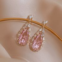 Fashion Water Droplets Copper Earrings Inlay Zircon Copper Earrings sku image 1